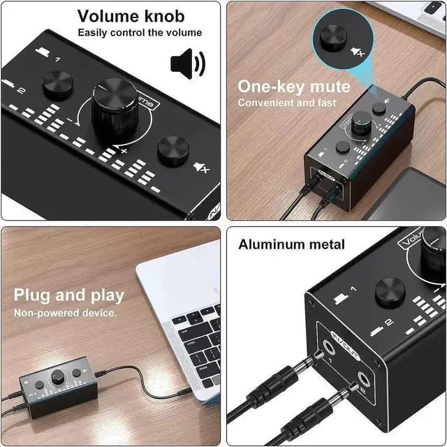 Alt view image 5 of 7 - Bidirectional 3.5mm Audio Switch 2 In 1 Out & 1 In 2 Out Stereo Audio Selector with Volume Knob and Free 3.5mm Audio Cable, for PC, Smartphone, Laptop, Headphones and Speakers