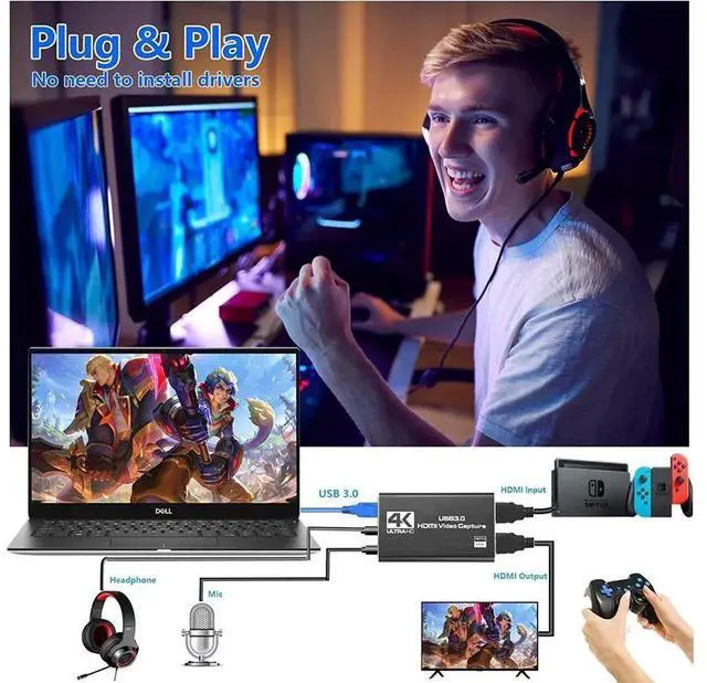 Alt view image 5 of 7 - 4K HDMI Game Capture Card USB 3.0, 1080P@60FPS Low Latency Video Capture Device for Live Streaming & Game Recording, Compatible with Nintendo Switch, PS4, PS5, PC, DSLR Camera and OBS Studio