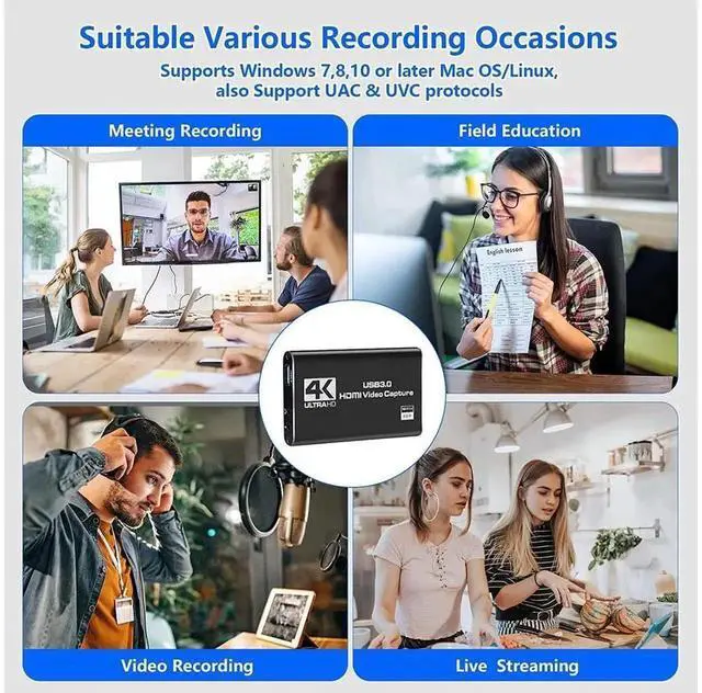 Alt view image 2 of 7 - 4K HDMI Game Capture Card USB 3.0, 1080P@60FPS Low Latency Video Capture Device for Live Streaming & Game Recording, Compatible with Nintendo Switch, PS4, PS5, PC, DSLR Camera and OBS Studio