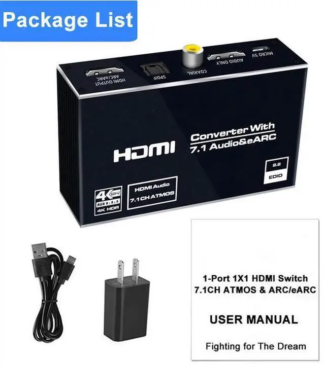 Alt view image 5 of 5 - Torpedo Nova HDMI eARC Audio Extractor, HDMI 2.0b 4K@60Hz HDR Video Pass-Through, Support 7.1CH Dolby Atmos & HDCP 2.2, 4-Way Audio Output via Optical SPDIF, Coaxial, 3.5mm AUX and Independent HDMI Au