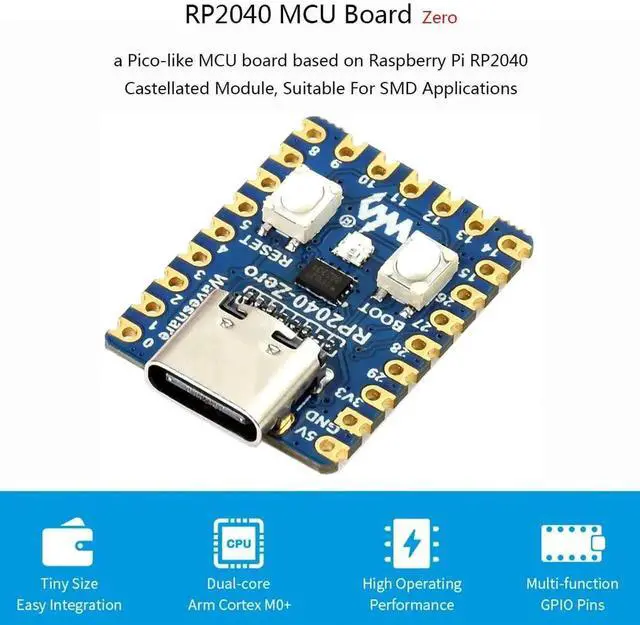 Alt view image 5 of 5 - 3 Pack RP2040-Zero Mini Development Boards, Raspberry Pi RP2040 Dual-Core Cortex-M0+ Microcontroller, Onboard 2MB Flash Storage, USB Type-C Interface, Supports C/C++ and MicroPython Programming