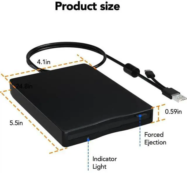 Alt view image 2 of 7 - 3.5 Inch External USB Floppy Disk Drive Portable Dual Interface USB FDD Floppy Disk Reader for Laptop Desktop PC Supports 1.44MB 3.5-inch Floppy Disks Plug and Play Diskette Drive
