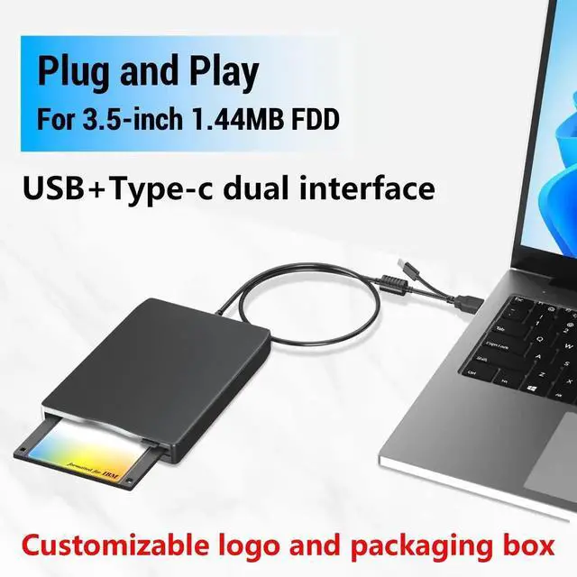 Alt view image 3 of 7 - 3.5 Inch External USB Floppy Disk Drive Portable Dual Interface USB FDD Floppy Disk Reader for Laptop Desktop PC Supports 1.44MB 3.5-inch Floppy Disks Plug and Play Diskette Drive