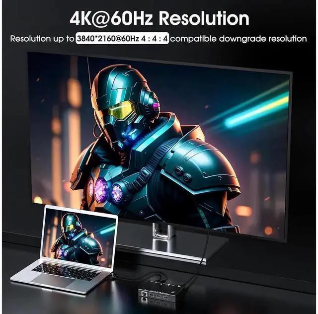 Alt view image 3 of 7 - 2 Port USB HDMI KVM Switch with 100Mbps Ethernet Port 4K 60Hz Video Output Allow 2 PCs to Share One Monitor Keyboard Mouse and 3 USB Peripherals Plug and Play Desktop KVM Switcher