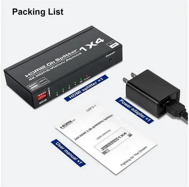 Alt view image 4 of 7 - 4 Port HDMI 2.0 Switch Splitter 4 in 1 Out Metal Housing 4K 60Hz HDMI Selector Box Supports EDID HDCP 2.2 Ultra HD 2160P 3D 1080P Resolution with Included Power Adapter