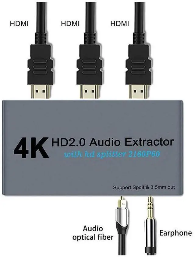 Main image of HDMI 2.0 1 In 2 Out Audio Extractor Splitter 4K@60Hz HDCP2.2 Decoder Box with SPDIF Optical Port and 3.5mm AUX Jack Separates Video and Audio for TV Speaker Headphone Sound Output