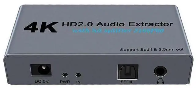 Alt view image 5 of 6 - HDMI 2.0 1 In 2 Out Audio Extractor Splitter 4K@60Hz HDCP2.2 Decoder Box with SPDIF Optical Port and 3.5mm AUX Jack Separates Video and Audio for TV Speaker Headphone Sound Output