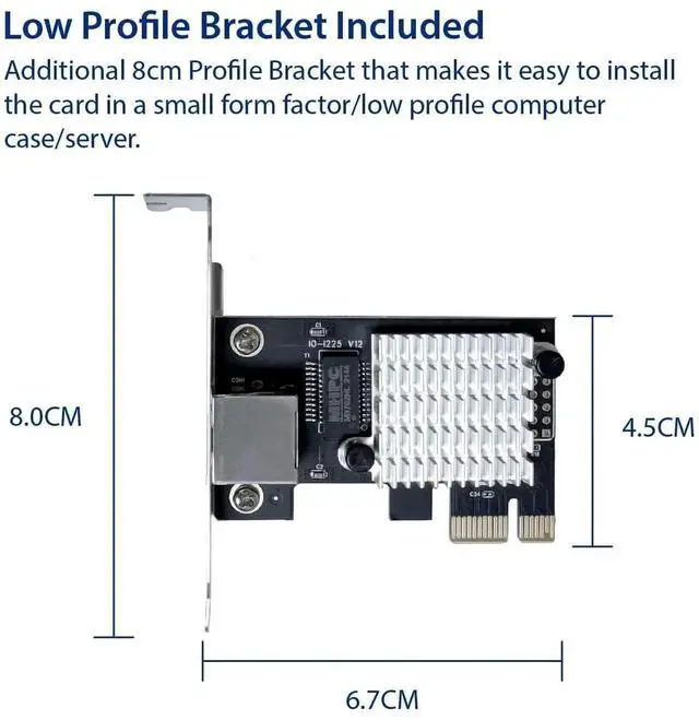 Alt view image 2 of 7 - 2.5G PCIe Network Card Intel I225 Chipset, PCI Express RJ45 LAN Adapter 10/100/1000/2500Mbps Gigabit Ethernet NIC SY-PEX24076 for Desktop PC Gaming Server High Speed Network Expansion
