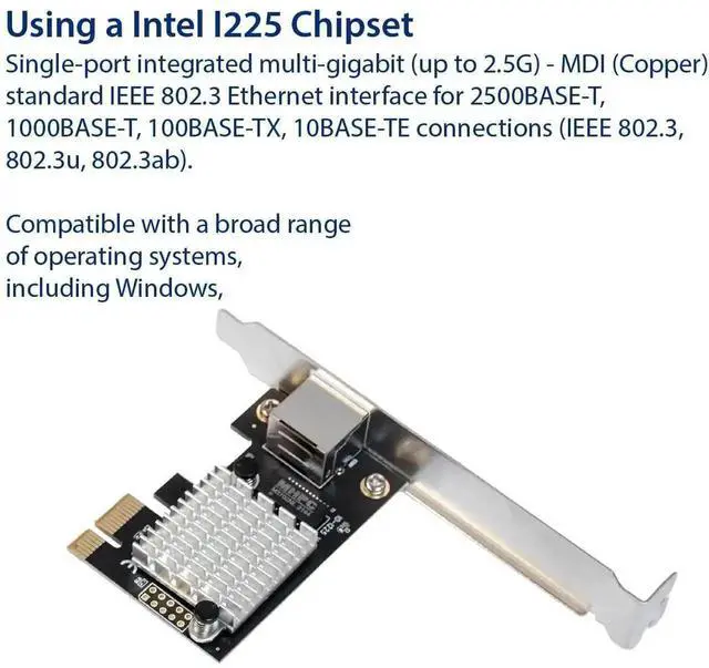 Alt view image 5 of 7 - 2.5G PCIe Network Card Intel I225 Chipset, PCI Express RJ45 LAN Adapter 10/100/1000/2500Mbps Gigabit Ethernet NIC SY-PEX24076 for Desktop PC Gaming Server High Speed Network Expansion