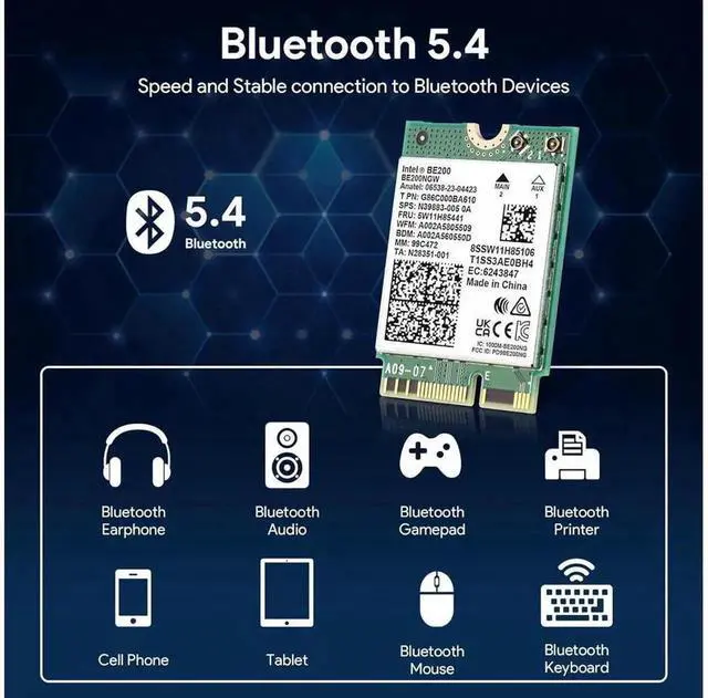 Alt view image 2 of 7 - BE200NGW WiFi7 M.2 NGFF Wireless Network Card, 8774Mbps Tri-Band 2.4G/5G/6G 802.11be Module with Bluetooth 5.4, MU-MIMO & WPA4 Encryption, Internal Laptop WiFi Adapter Only Compatible with Windows 11