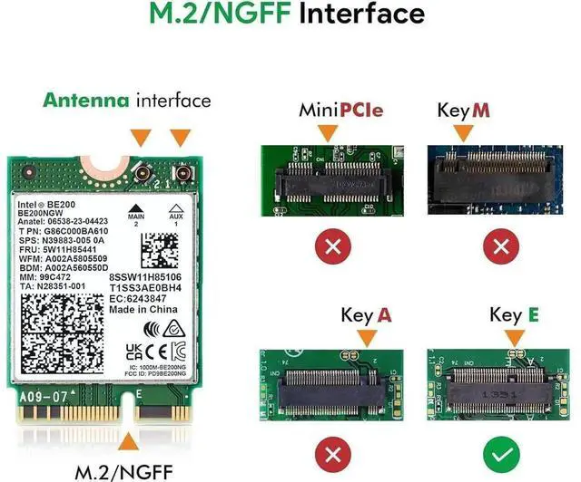 Alt view image 4 of 7 - BE200NGW WiFi7 M.2 NGFF Wireless Network Card, 8774Mbps Tri-Band 2.4G/5G/6G 802.11be Module with Bluetooth 5.4, MU-MIMO & WPA4 Encryption, Internal Laptop WiFi Adapter Only Compatible with Windows 11
