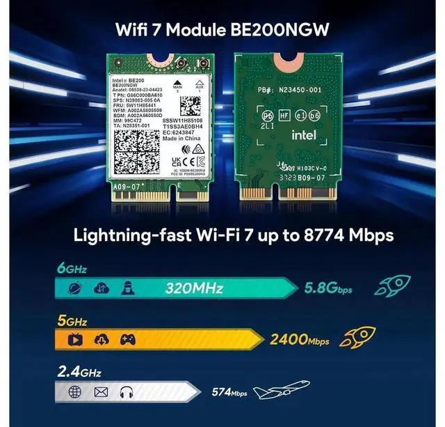 Alt view image 5 of 7 - BE200NGW WiFi7 M.2 NGFF Wireless Network Card, 8774Mbps Tri-Band 2.4G/5G/6G 802.11be Module with Bluetooth 5.4, MU-MIMO & WPA4 Encryption, Internal Laptop WiFi Adapter Only Compatible with Windows 11