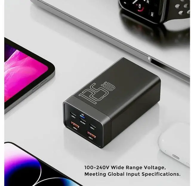 Alt view image 6 of 7 - 125W GaN 5-Port USB Fast Charging Station with LED Digital Display, Multi-Port PD QC USB Charger Hub, Compatible with iPhone 15 14 Pro 13 12 Galaxy S23 S22 S21 Note 20 Ultra LG HTC Smartphones Tablets