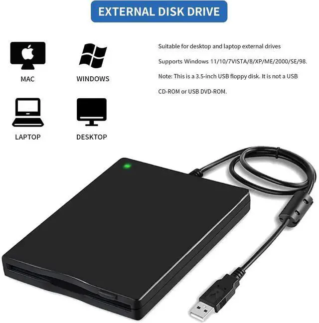Alt view image 7 of 7 - 3.5 Inch External USB Floppy Disk Drive 1.44MB Portable FDD Floppy Disk Reader, Plug and Play Retro Disk Reader for Laptop Desktop PC, Legacy Old Data Backup Industrial Equipment Program Transfer