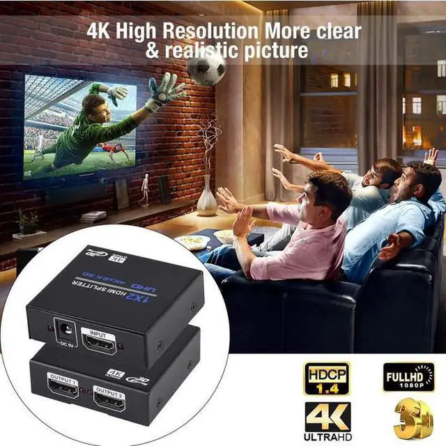 Alt view image 4 of 5 - Torpedo Nova HDMI 1x2 Splitter 1 in 2 Out, 4K@30Hz HDMI 1.4 Distribution Box HDCP 1.4 & 3D Video Support, Compact Portable Powered HDMI Duplicator for PS3 PS4 Blu-Ray Player Laptop TV Projector