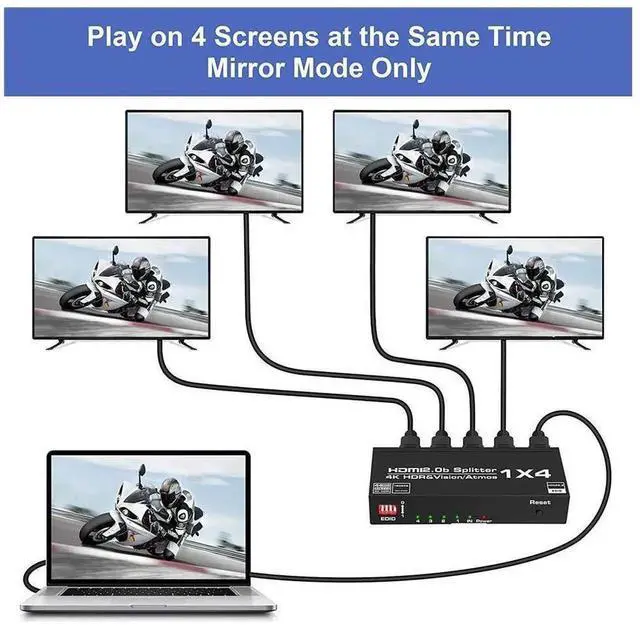 Alt view image 3 of 7 - 1 in 4 Out HDMI 2.0 Splitter 4K@60Hz HDR10 EDID Function, 1x4 Audio Video Distribution Box Support 3D HDCP 2.2, Compatible with HDTV STB DVD Player PS3 Game Console Projector eokCXOY