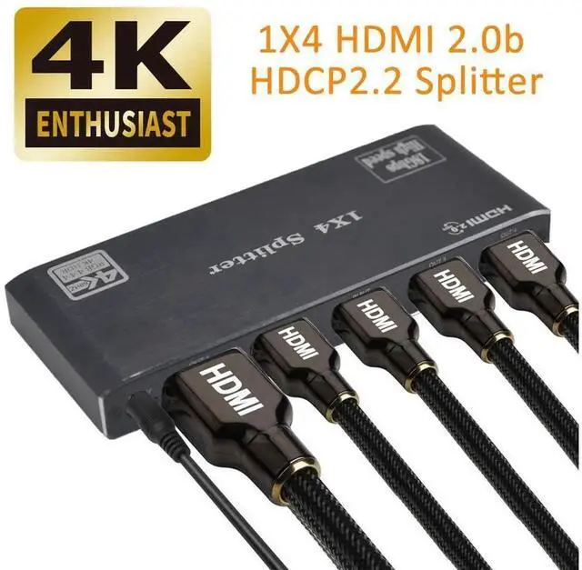 Main image of 1 in 4 Out HDMI 2.0 Splitter 4K 60Hz 8Bit 8:8:8 18Gbps with EDID Management & Audio Extractor, 4-Port HDMI Video Distributor for PS5 Xbox Roku Gaming Monitor TV Display Duplication