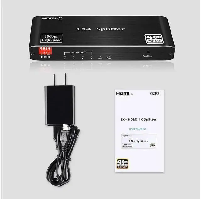 Alt view image 3 of 7 - 1 in 4 Out HDMI 2.0 Splitter 4K 60Hz 8Bit 8:8:8 18Gbps with EDID Management & Audio Extractor, 4-Port HDMI Video Distributor for PS5 Xbox Roku Gaming Monitor TV Display Duplication