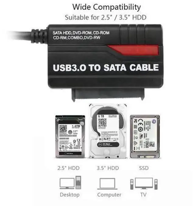 Alt view image 4 of 6 - USB 3.0 to SATA Hard Drive Adapter Cable with 12V 2A Power Supply Cord, External HDD SSD Converter for 2.5 Inch Laptop Solid State Drive and 3.5 Inch Desktop Mechanical Hard Disk for PC Laptop Desktop
