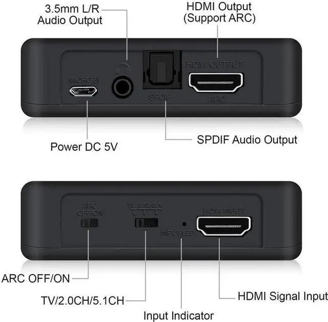 Alt view image 7 of 7 - HDMI 2.0b 4K 60Hz Audio Extractor Splitter with HDR10 HDCP2.2 ARC Function, 18Gbps Bandwidth HDMI to Optical SPDIF Toslink + 3.5mm Stereo Audio Converter for PS5 Xbox Home Theater Sound System