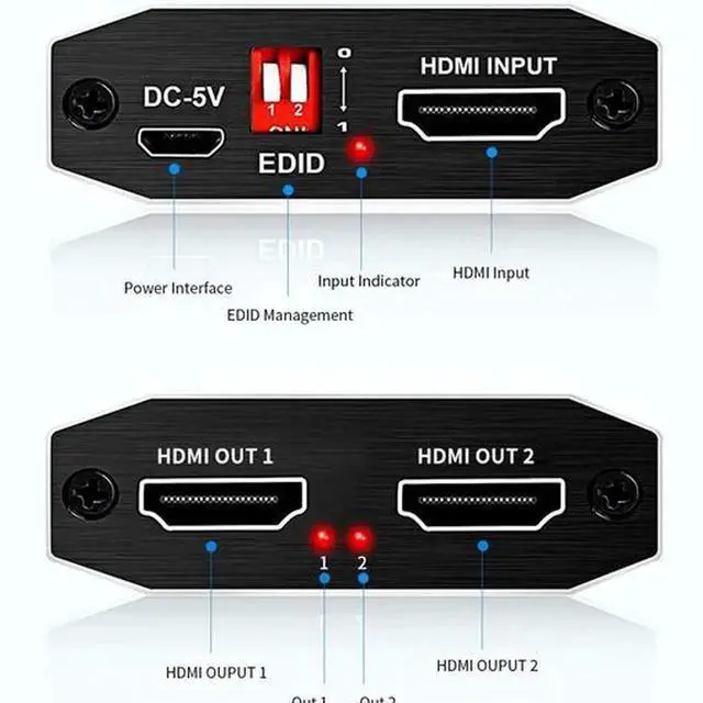 Alt view image 5 of 7 - HDMI 2.0 1 In 2 Out Splitter 4K 60Hz 4:4:4 Color Sampling with HDCP 2.2 Bypass & HDR10 Function, Dual Screen Mirror Duplicate Video Distributor for Dual Monitors Laptop PC Game Console Display Extensi