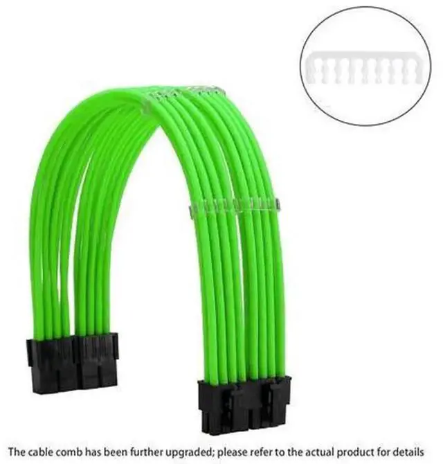 Alt view image 2 of 5 - Green Formulamod Sleeved PSU Extension Cable Kit 18AWG ATX 24Pin + EPS 8Pin + PCI-E 8Pin with Cable Combs, Custom Mod Power Extension Wires for Desktop Motherboard CPU and Graphics Card GPU Connection