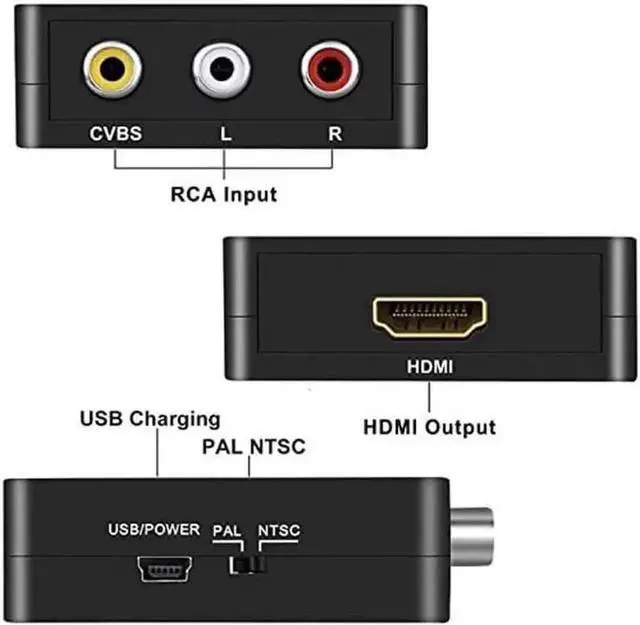 Alt view image 5 of 7 - Mini RCA AV to HDMI Converter 1080P Composite AV2HDMI Video Audio Adapter Supports PAL NTSC Format, Built-in USB Power Cord for DVD VCR Old Game Console Analog Signal to Digital HDMI Output