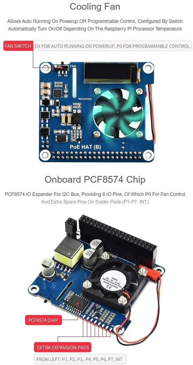 Alt view image 4 of 5 - PoE HAT (B) Power Over Ethernet Expansion Board 802.3af Standard PoE Module for Raspberry Pi 3B+ 4B, Delivers Stable Power & Network Transmission via Single Ethernet Cable
