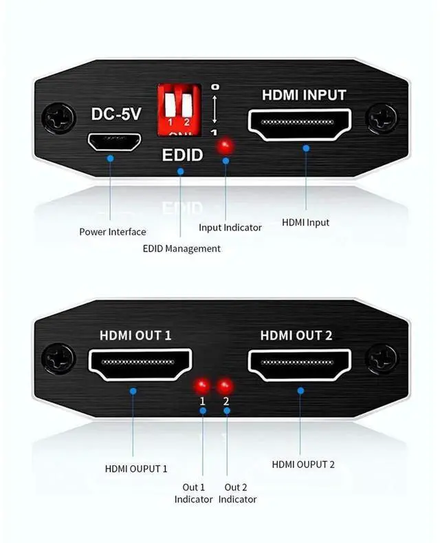 Alt view image 4 of 7 - 1 In 2 Out HDMI 2.0 Splitter with Independent Scaler Function, 4K@60Hz HDR10 HDCP2.2 4:4:4 Color, 4 EDID Modes, One Port 4K 60Hz While Another 1080P Output for Dual Different Resolution Displays