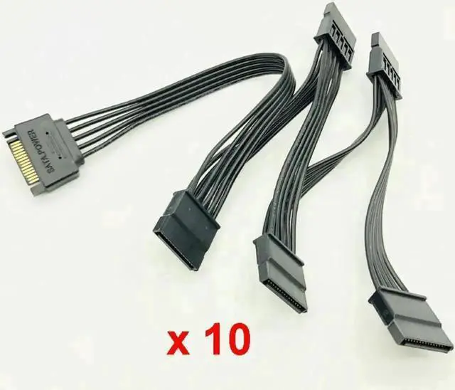Main image of 10 Pack 15Pin SATA Male to 5 Ports SATA Female Power Splitter Cable, Multi-Way SATA Power Extension Cord for PC Hard Drive, SSD, Optical Drive, Server HDD Cage and Storage Backplane Power Supply Expan