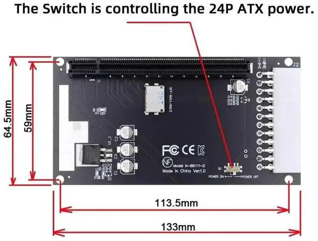 Alt view image 3 of 7 - Oculink SFF-8611 SFF-8612 4X to PCIe x16 Graphics Card Adapter with ATX 24Pin Power Supply Port, PCIe 4.0 High Bandwidth eGPU Riser Card for ITX NUC Mini PC Laptop External GPU Motherboard Expansion