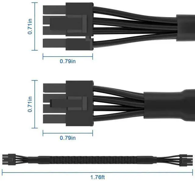 Alt view image 5 of 6 - 65CM Black Braided Modular PSU GPU Power Cable for MSI MAG A750GL A850GL, PCIe 8Pin Male to 6+2 Pin Male Graphics Card Extension Cord, 18AWG 10A High Current Wire for Desktop Gaming Video Card Power S