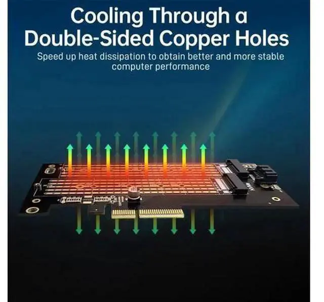 Alt view image 7 of 7 - M.2 NVMe SSD to PCIe 4.0 x4 Adapter Card with Thick Copper Heatsink, PCIe Gen4 Full Speed 64Gbps Expansion Riser Card for Desktop PC Motherboard, Supports 2280 2260 2242 2230 NVMe M.2 Solid State Driv