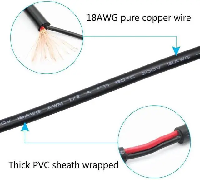 Alt view image 5 of 7 - 4 Pack 0.5M 18AWG Right Angle DC 5.5x2.1mm Male Pigtail Cable, 90 Degree DC5521 Plug to 2-Pin Bare Open End Wires, DIY Repair Replacement Power Cord for Router CCTV Camera LED Strip DC Power Project W