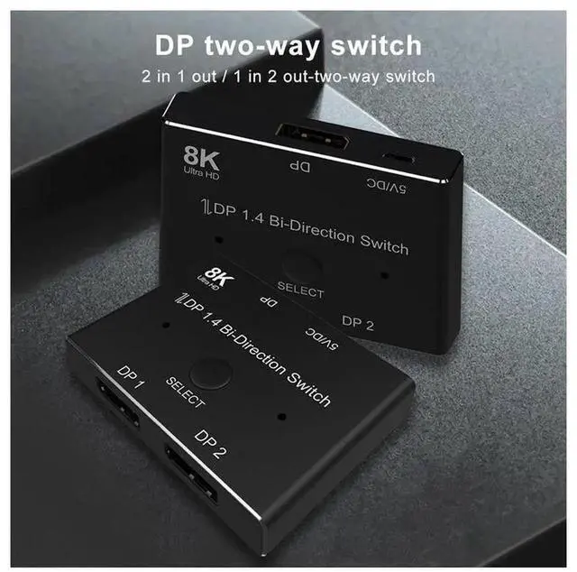 Alt view image 5 of 7 - Bidirectional DP 1.4 KVM DisplayPort Switch 2 In 1 Out Manual Switcher, 8K@60Hz 4K@144Hz 1080P High Resolution DP Splitter for Two PCs Sharing One Single Monitor Keyboard Mouse Workstation Setup