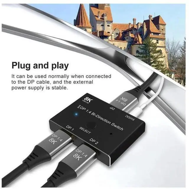 Alt view image 2 of 7 - Bidirectional DP 1.4 KVM DisplayPort Switch 2 In 1 Out Manual Switcher, 8K@60Hz 4K@144Hz 1080P High Resolution DP Splitter for Two PCs Sharing One Single Monitor Keyboard Mouse Workstation Setup