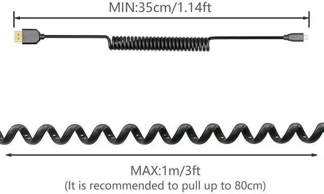 Alt view image 5 of 7 - Micro HDMI to HDMI Cable Coiled 8K HDMI 2.1 Telescopic Cable High Speed Cable Support 120Hz 48Gbps Dynamic HDR for Digital Cameras (Straight)