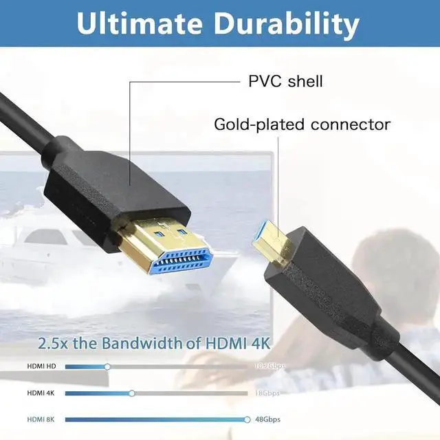 Alt view image 6 of 7 - Micro HDMI to HDMI Cable Coiled 8K HDMI 2.1 Telescopic Cable High Speed Cable Support 120Hz 48Gbps Dynamic HDR for Digital Cameras (Straight)