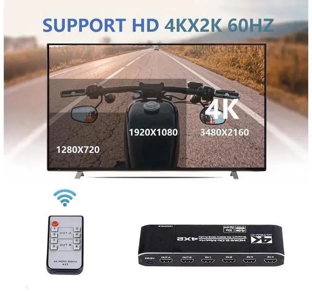 Alt view image 3 of 7 - OZJ2 4x2 HDMI 2.0b Matrix Switch Splitter 18.5Gbps 4K@60Hz HDR 3D HDCP2.2, 4 In 2 Out HDMI-Compatible Matrix with SPDIF Optical & 3.5mm L/R Stereo Audio Extractor for Game Consoles TV Monitor Projecto