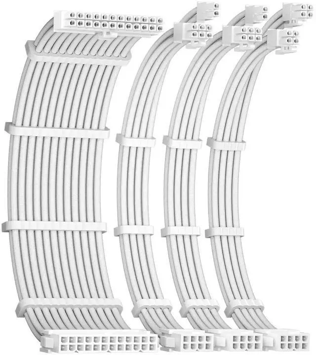 Main image of 30cm White Braided 18AWG PSU Extension Cable Kit with Cable Combs, 24Pin ATX + 8Pin(4+4) EPS + Dual 8Pin(6+2) PCIe Power Extension Wires for PC Gaming Case Modding Clean Wiring