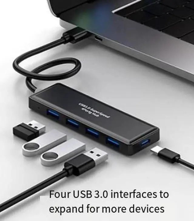 Alt view image 2 of 4 - 4-Port USB 3.0 Hub Multi-Port Splitter Expansion Adapter Dock, High Speed USB Data Transfer Extension Hub for Laptop, Desktop PC, Notebook, Flash Drive Mouse Keyboard Connection