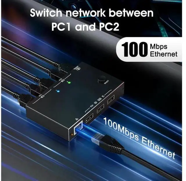 Alt view image 5 of 7 - 2 Port HDMI KVM Switch with RJ45 Ethernet Port 4K@60Hz, 2 In 1 Out KVM Switcher for 2 PCs Sharing 1 Monitor Keyboard Mouse and 3 USB Peripherals, Desktop Office Host Control Hub