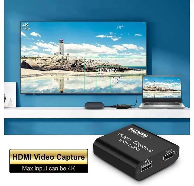 Alt view image 4 of 7 - 4K HDMI Video Capture Card with HDMI Loop Out Port, 1080P Full HD Game Recording Capture Device for PC Game Live Streaming, Online Broadcasting, Video Conference and Teaching Recording