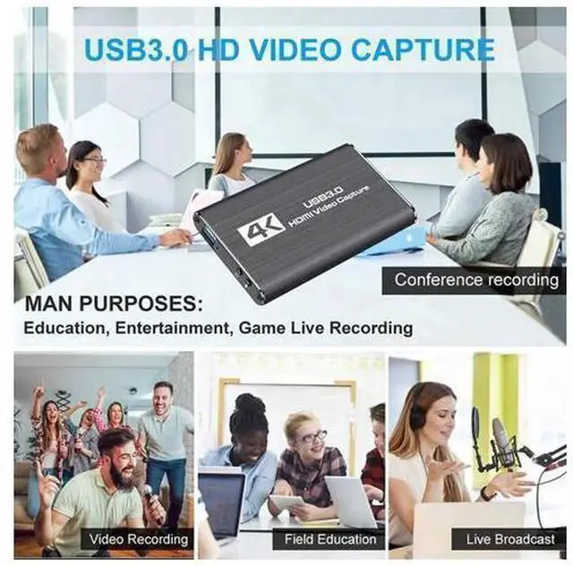 Alt view image 4 of 7 - USB 3.0 HDMI 4K Audio Video Capture Card, 1080P Full HD Game Video Recorder Capture Device for PC Game Recording, Live Streaming, Online Broadcasting and Video Content Production