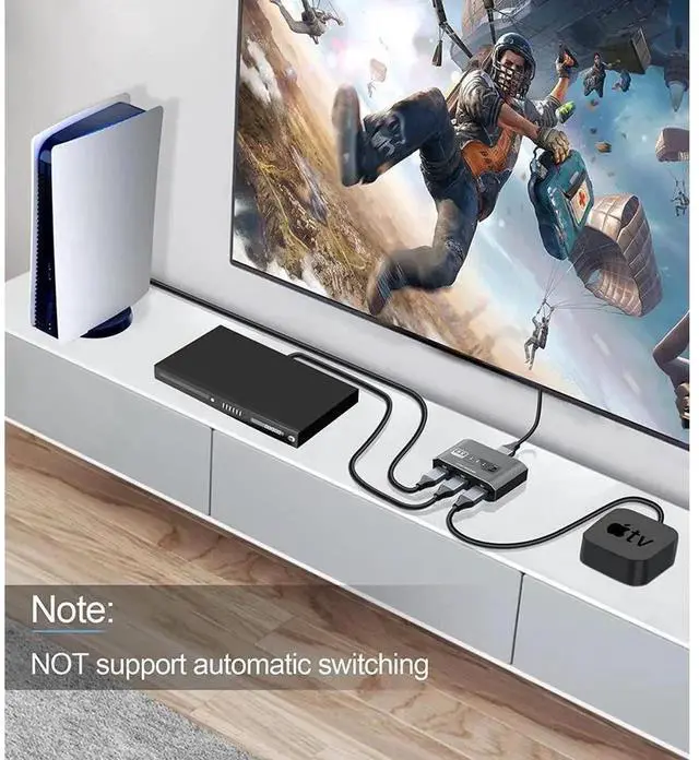 Alt view image 2 of 7 - Aluminum HDMI 2.1 Switch 3 in 1 Out 3x1 Selector, 8K@60Hz 4K@120Hz 48Gbps HDMI Switcher VRR HDR10+ HDCP2.3 for PS5 Xbox Laptop Apple TV Roku Samsung LG Sony TV Monitor Projector