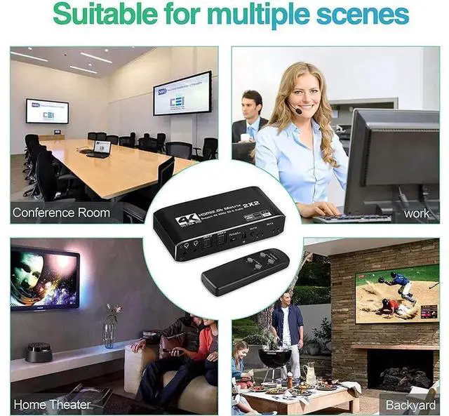 Alt view image 4 of 7 - 2x2 HDMI Matrix Switcher 2 In 2 Out with Optical L/R Audio Extractor, 4K@60Hz HDMI 2.0b Matrix Splitter IR Remote Control, 18.5Gbps HDCP2.2 HDR 3D RGB 8:8:8 Auto Scaling for TV Monitor Projector