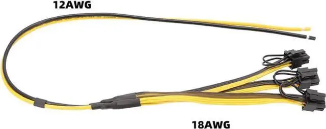 Alt view image 3 of 3 - Mining Rig GPU Power Cable, Magic 8Pin to 3X 6+2Pin PCIe Video Card Cord, 12AWG Main Wire 50cm + 18AWG Branch 20cm 1 to 3 Splitter Cable for Server Mining Power Supply Expansion