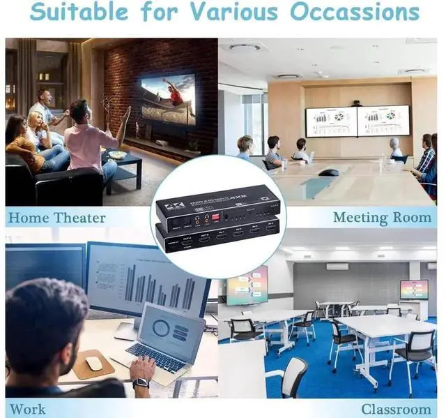 Alt view image 5 of 7 - 4 In 2 Out 4x2 HDMI Matrix Switch Splitter HDMI 2.0b 4K@60Hz HDR10 HDCP2.2, Dual SPDIF Optical & 3.5mm L/R Audio Extractor with IR Remote Control