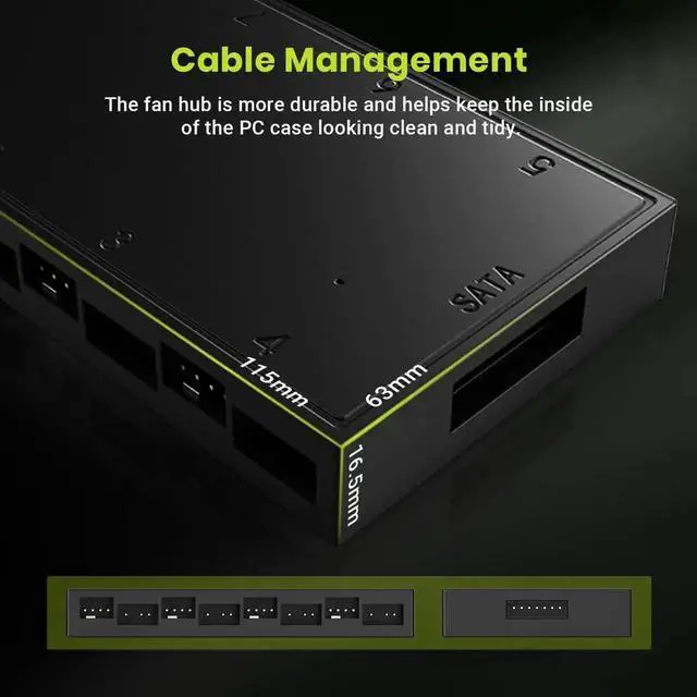 Alt view image 2 of 7 - ID-COOLING HA-08 ARGB PWM Fan Hub Splitter, 8×4Pin PWM Fan Ports + 8×5V 3Pin ARGB Ports, SATA Powered Motherboard RGB Sync Controller for PC Case Cooling Fans