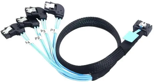Alt view image 3 of 6 - PCIE Slimline Mini SAS SFF-8654 38Pin MCIO to 4 Right Angle SATA Hard Drive Cable 80CM, Server Internal Storage Expansion Cord for RAID Array HDD SSD Connection